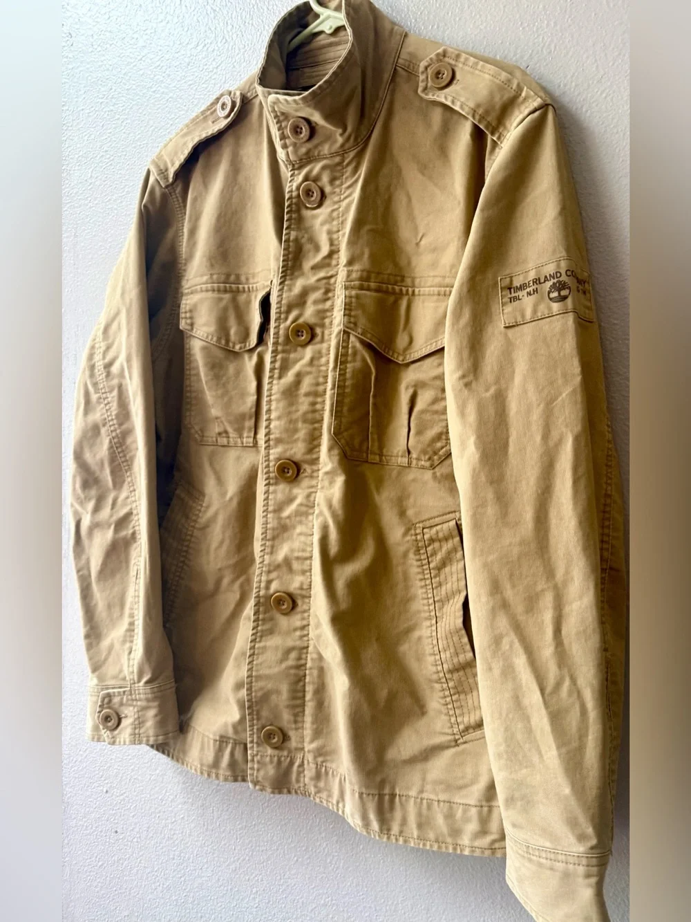 Timberland Khaki 100% Cotton Military Field Nehru Collar Jacket Mens M